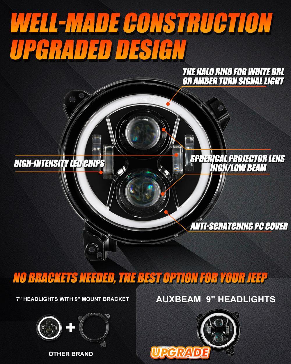 Auxbeam 9 Inch LED Headlights for Jeeps Wrangler JL Jeep Gladiator JT 2018-2022