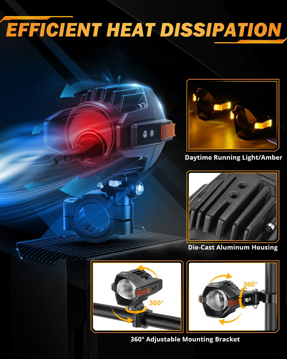 Auxbeam Motorcycle LED Spotlight Light 3+5 for 2023 Harley-Davidson Tri-Glide