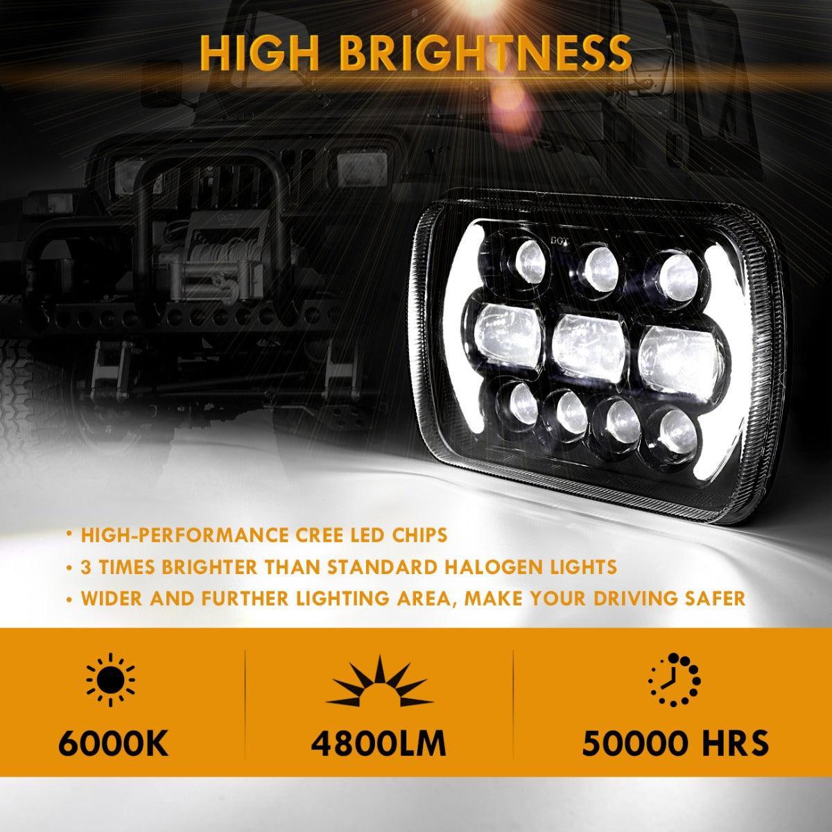 Auxbeam 130W 7x6 LED Headlight for Jeep Wrangler YJ XJ MJ/ Ford/ Savana/ Trucks