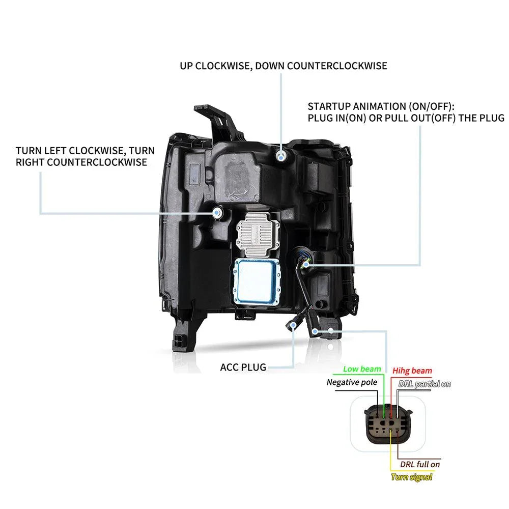 Vland LED Headlight Assembly Dual for 2016-2018 Chevrolet Silverado 1500 4th Gen