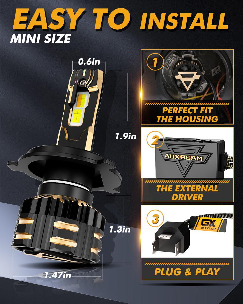 Auxbeam H4 LED Headlight Bulbs 110W GX Bi-Color Series High Power