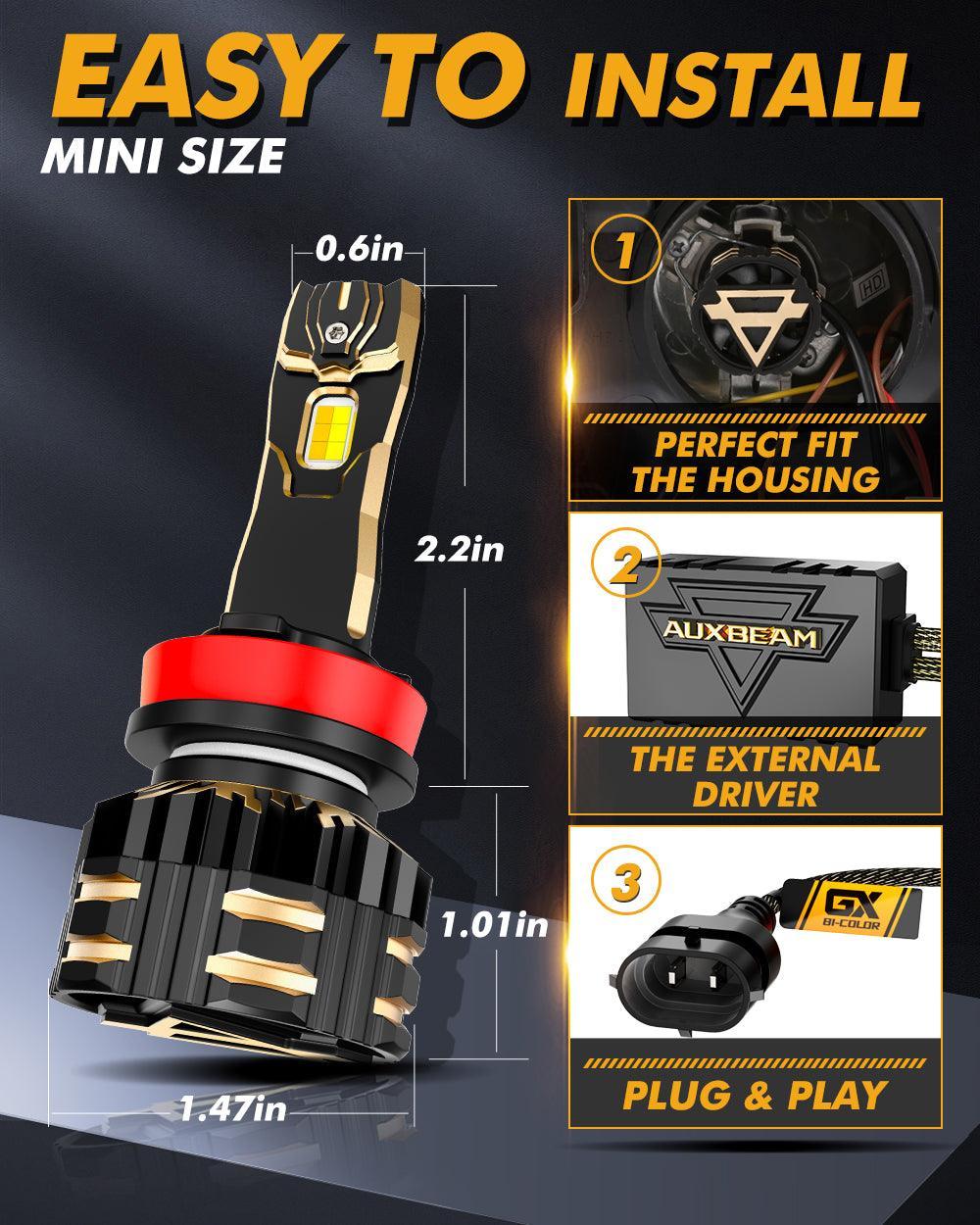 Auxbeam H11/H9/H8/H16JP LED Bulb Fog Lights/Low Beam Lights 110W GX Bi-Color