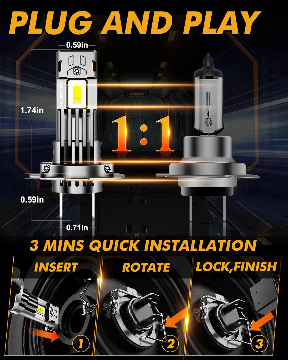 Auxbeam H7 LED Headlight Bulbs Q50 Series 100W 2 Bulbs