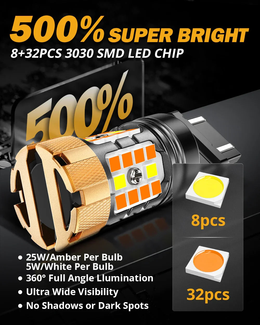 Auxbeam 3157 US-CK LED Front Turn Signal & DRL Light Bulbs 50W Dual Color
