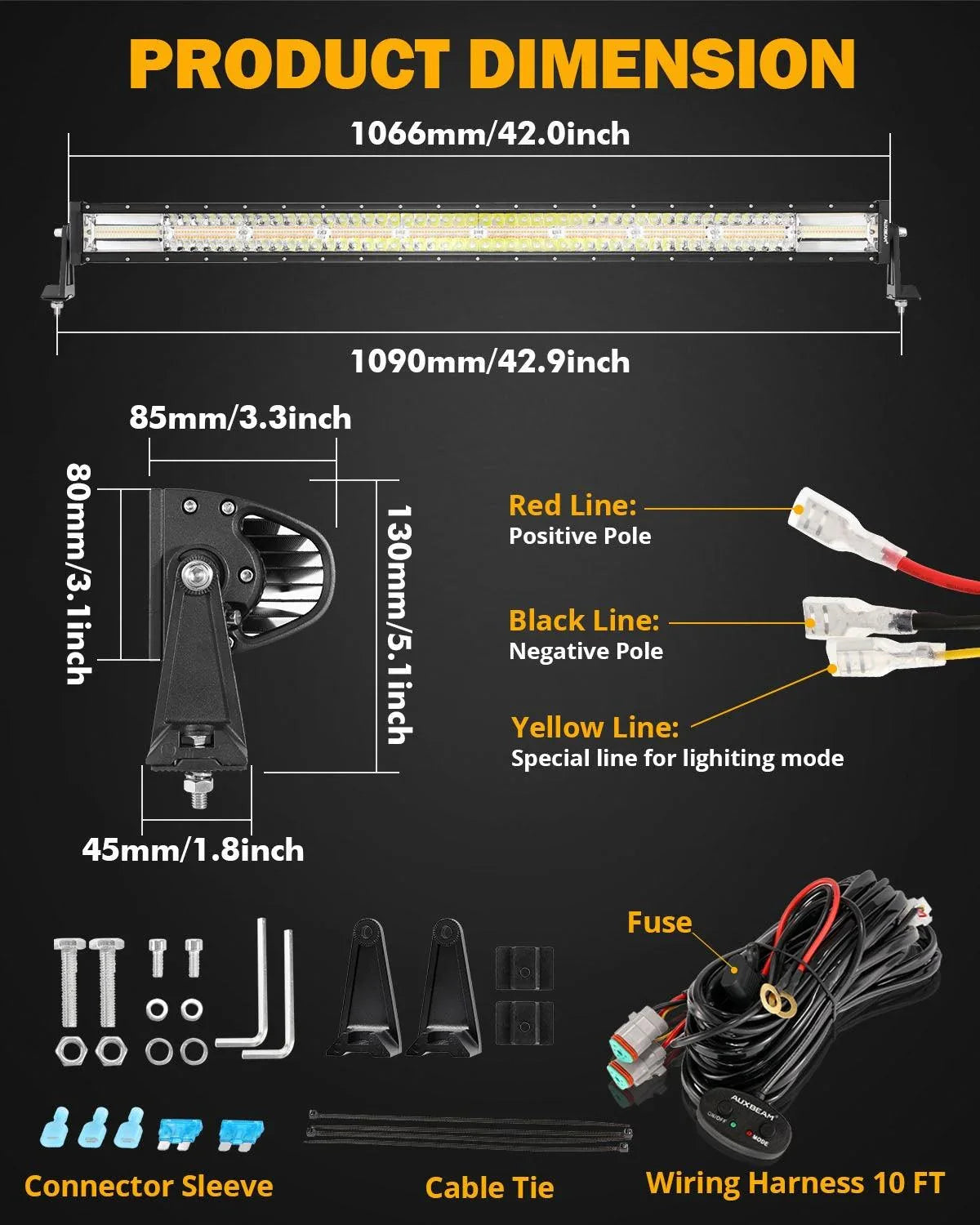 Auxbeam Series 42 Inch White&Amber Straight Off Road Led Light Bar