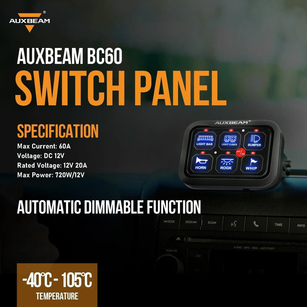 Single Series 6 Gang (BC60) LED Switch Panel, Off Road Light Controller (Blue)