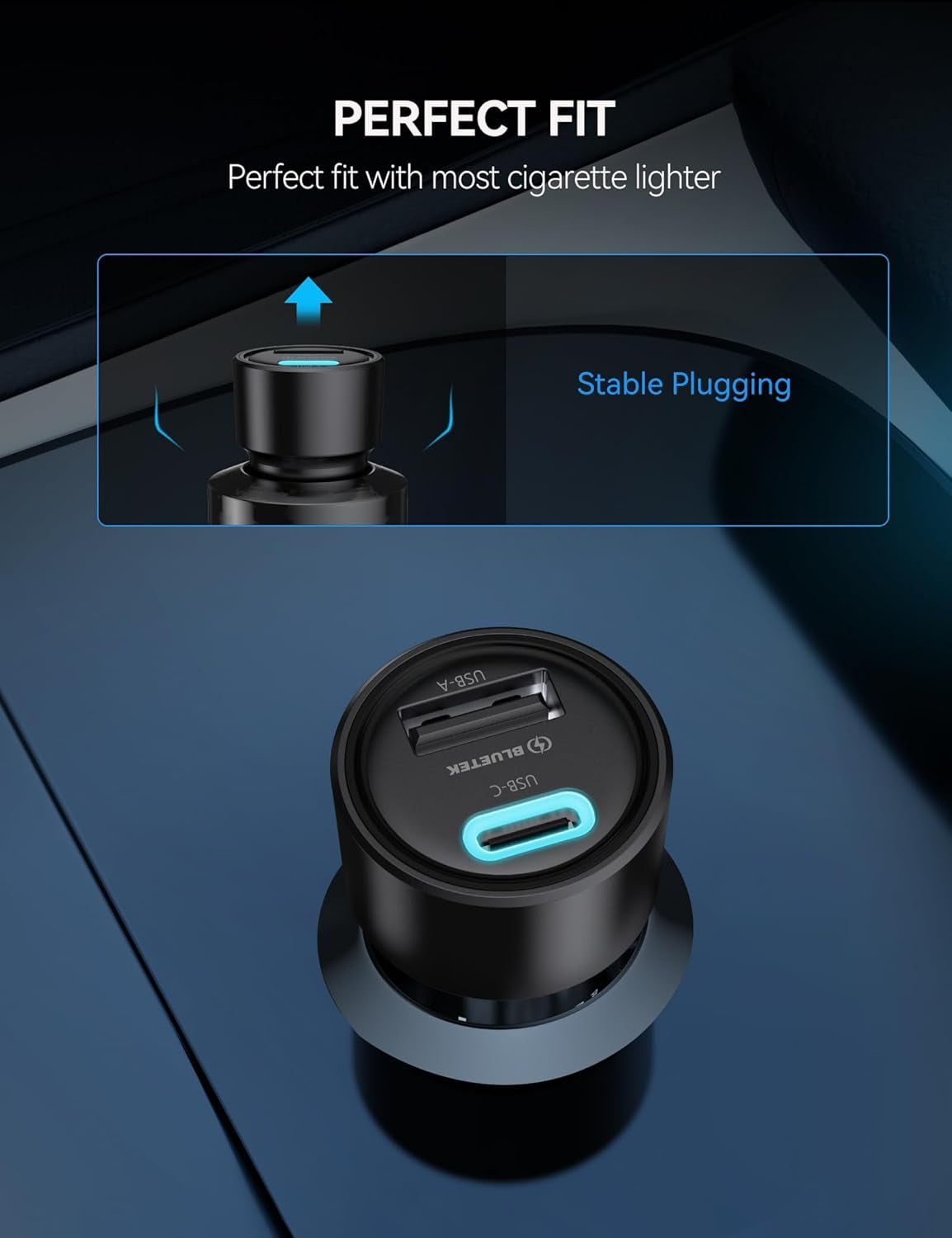 TECKNET 48W 2-Port Fast Car Charger [2-Pack] - USB-C PD 30W & USB-A QC 18W