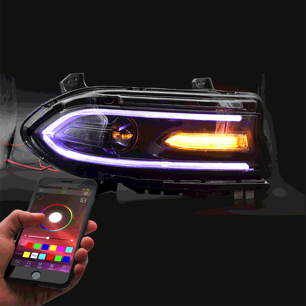 Vland LED Headlight Assembly RGB Style for 2015-2023 Dodge Charger 7th Gen (LD)