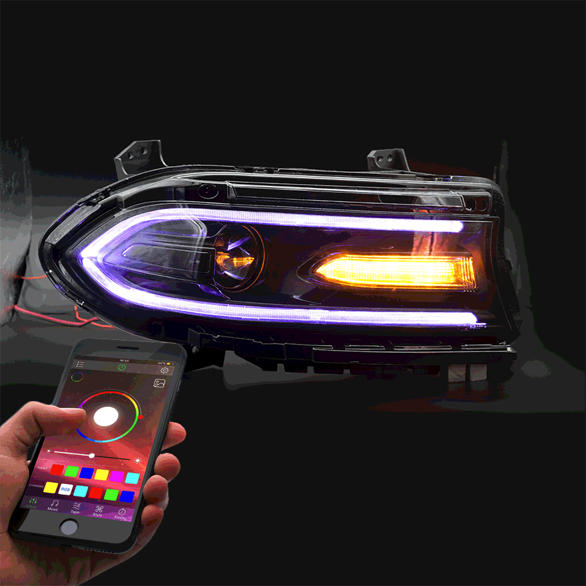 Vland LED Headlight Assembly RGB Style for 2015-2023 Dodge Charger 7th Gen (LD)