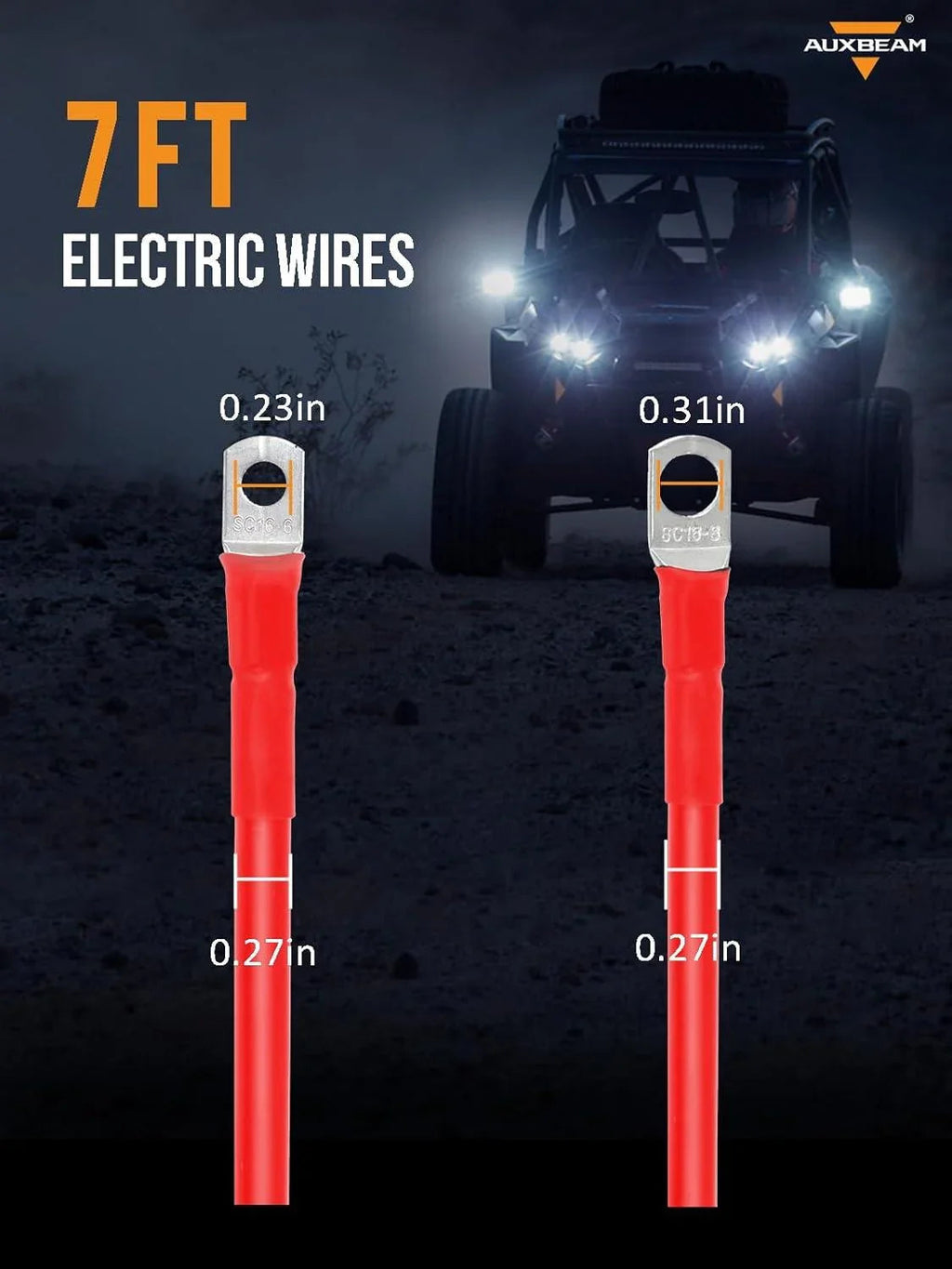 7FT 7AWG Battery Cables Tinned Copper Ring Terminal Lugs Battery Wires