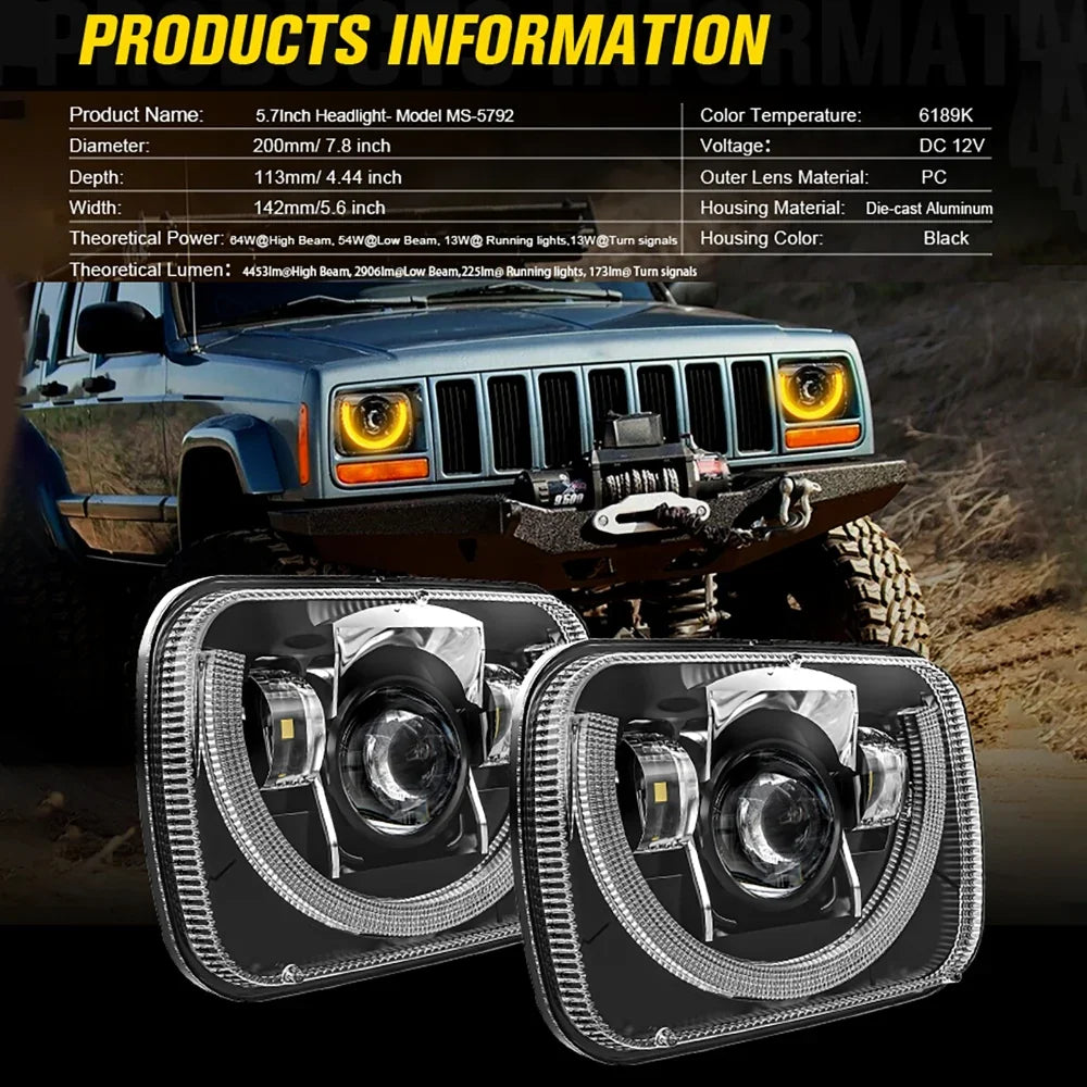Auxbeam 7x6 Inch Sealed Beam LED Headlights for Jeep Cherokee XJ/Wrangler YJ