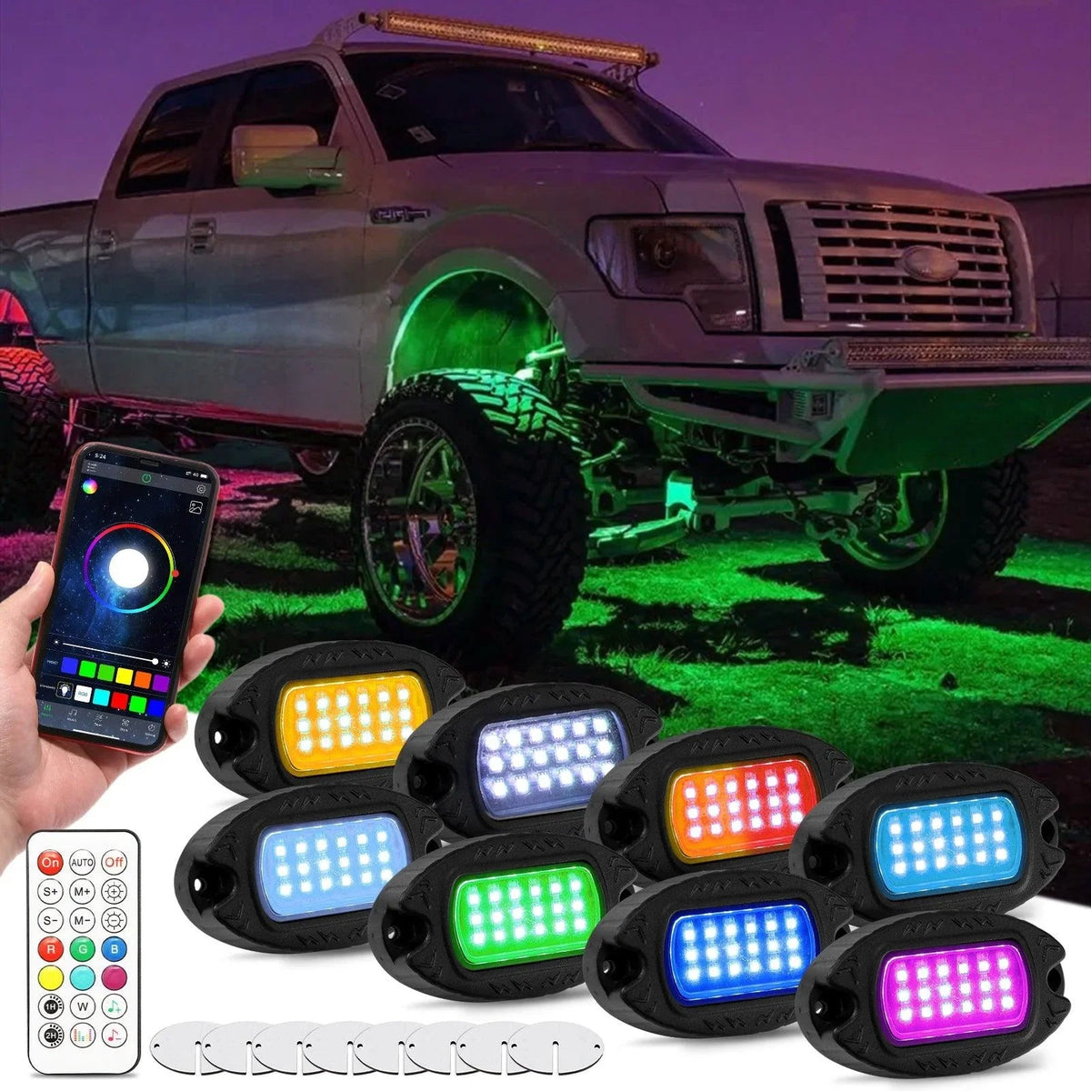 Auxbeam RGB LED Rock Lights Kit with Bluetooth APP & Wireless Remote Control