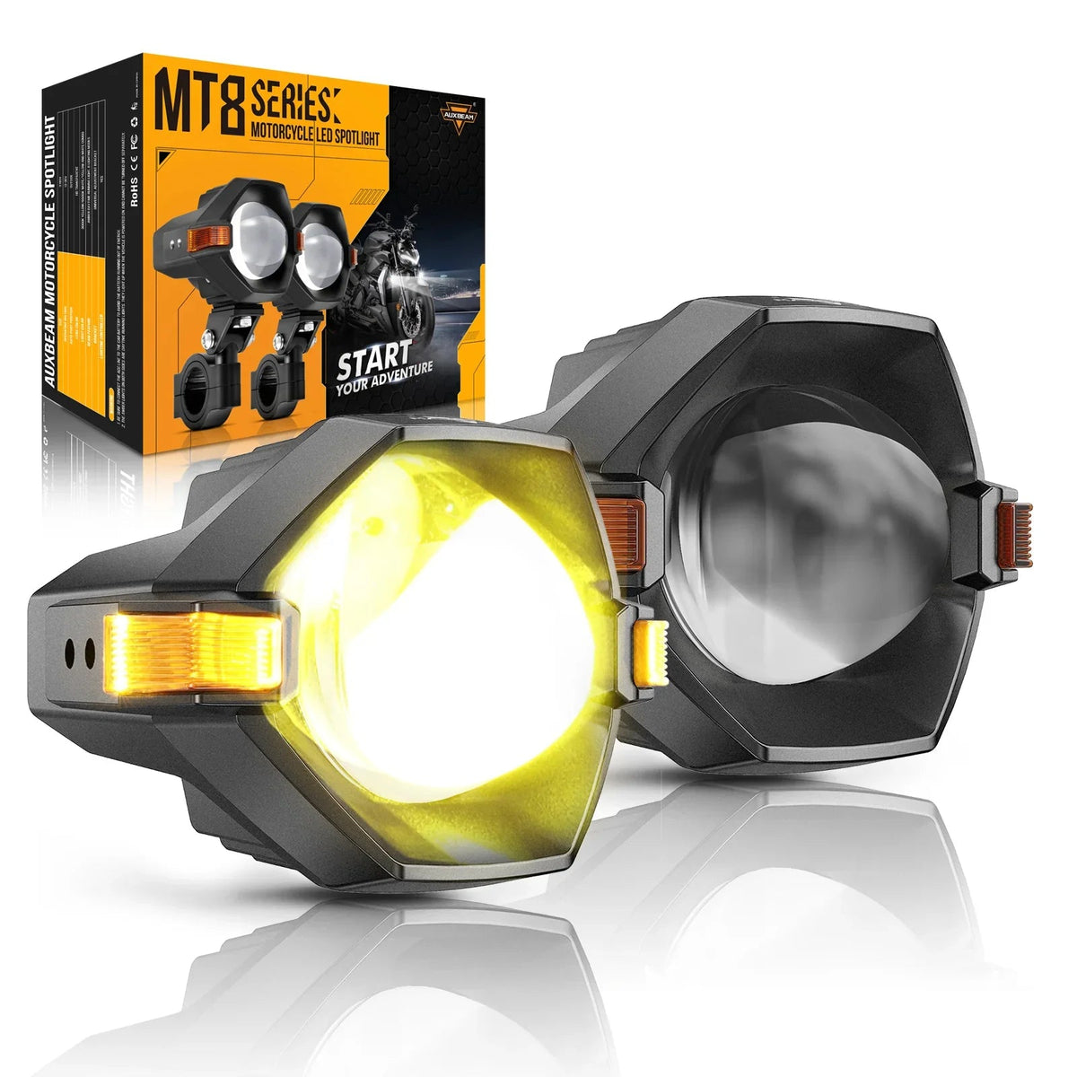 Auxbeam 3 Inch Motorcycle LED Spotlight Bi-LED Projector Lens Headlight 120W