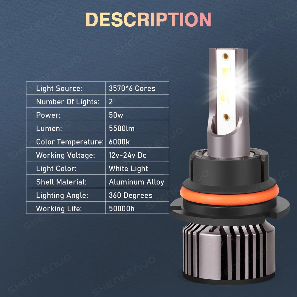 2-Sides 9007 LED Headlight Hi/Lo Bulbs for Ford F-150 1992-2003 F-250 1992-1999