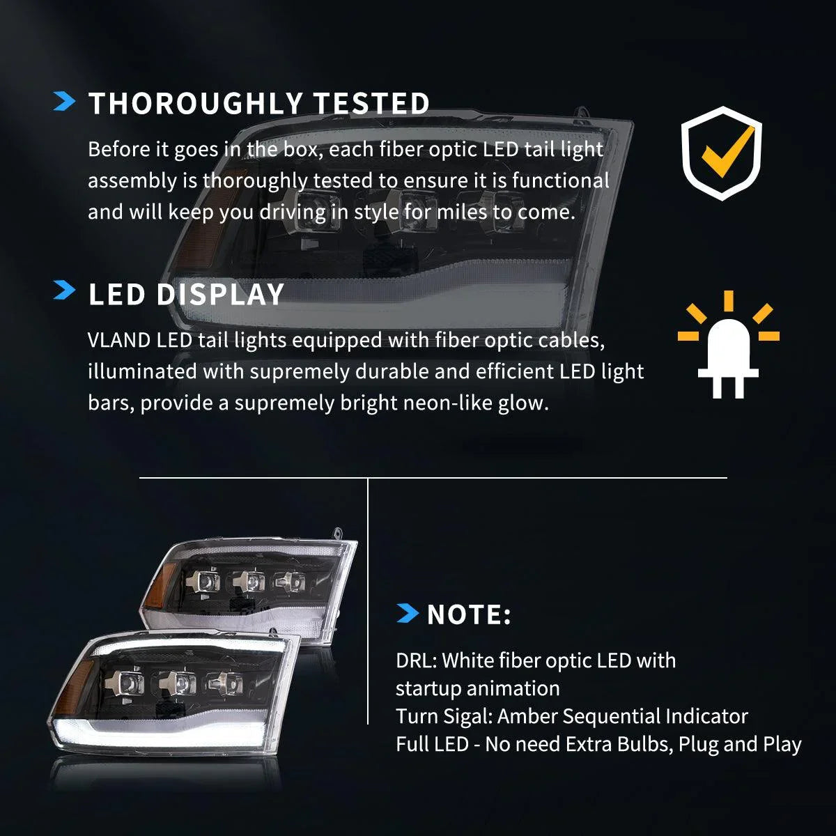 Vland LED Headlight Assembly for 2009-2018 Dodge Ram 4th Gen 1500 2500 3500