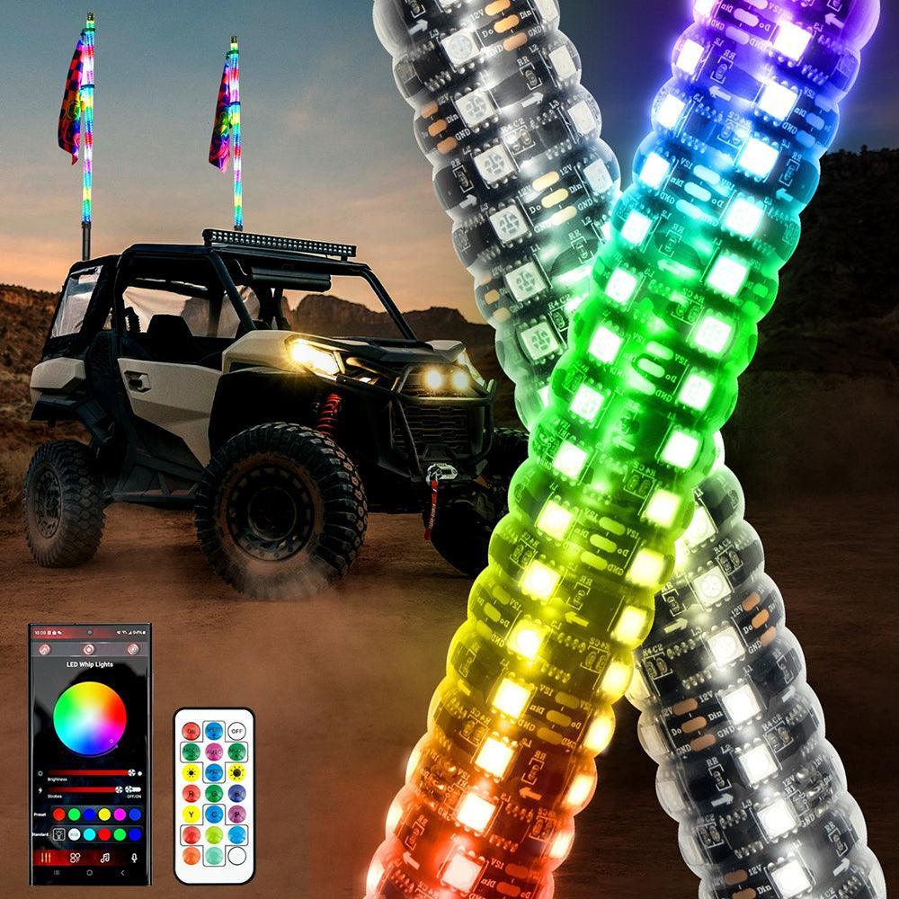Auxbeam 3.8FT LED RGB Whip Lights with Turn Signal & Brake Light