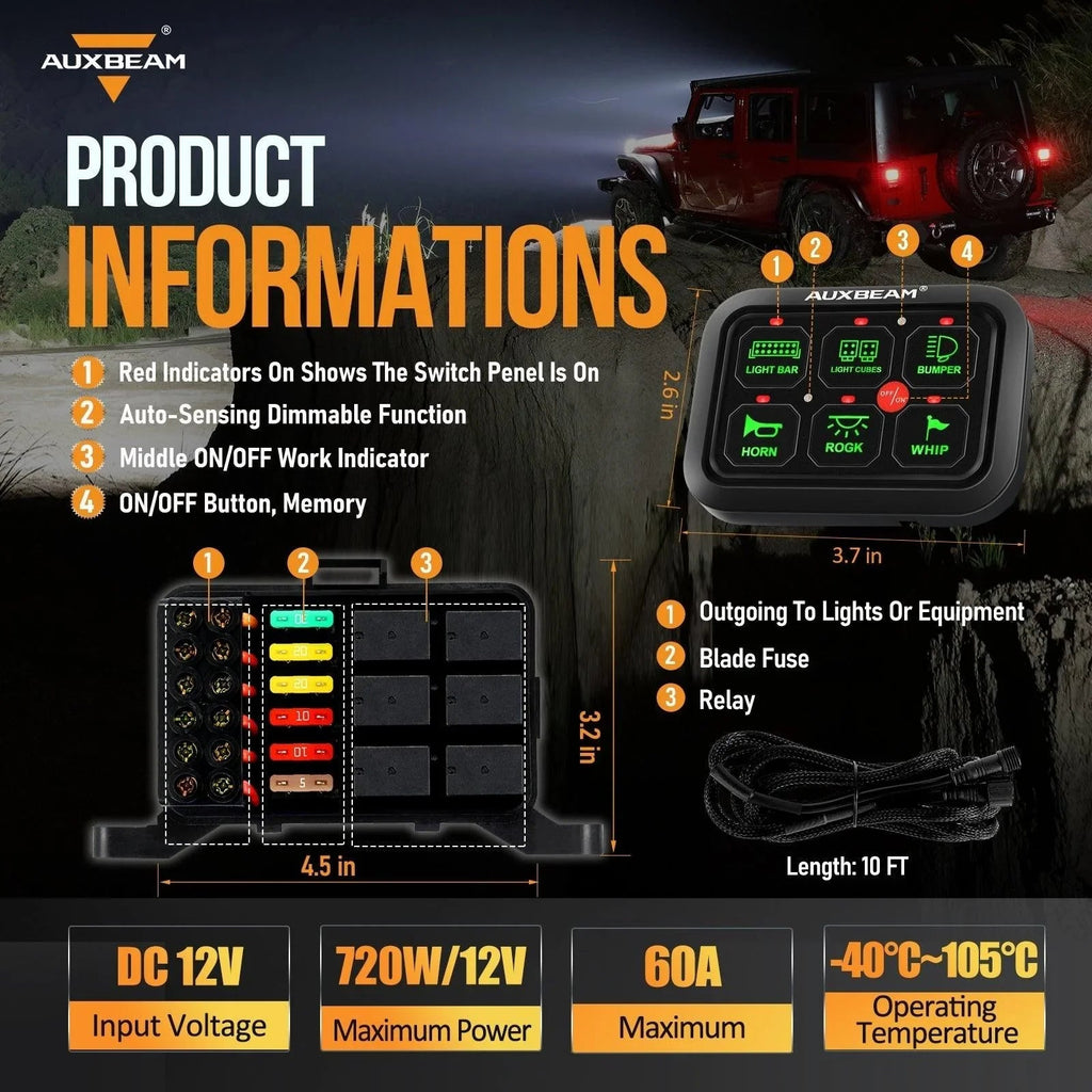 6/8 Gang LED Switch Panel, Off Road Light Controller
