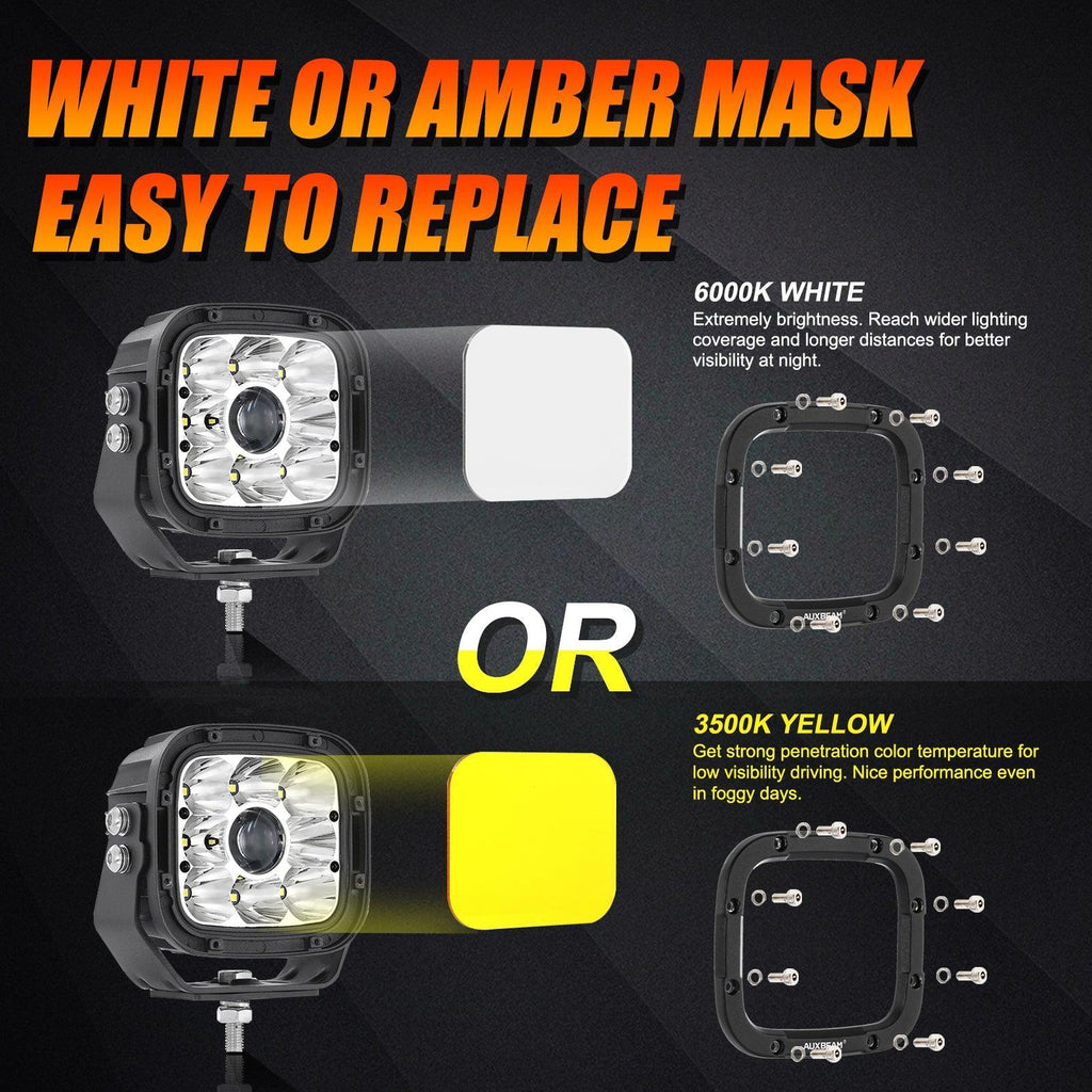 6Pcs 5 Inch 110W White/Amber LED Pods Lights with Power Harness