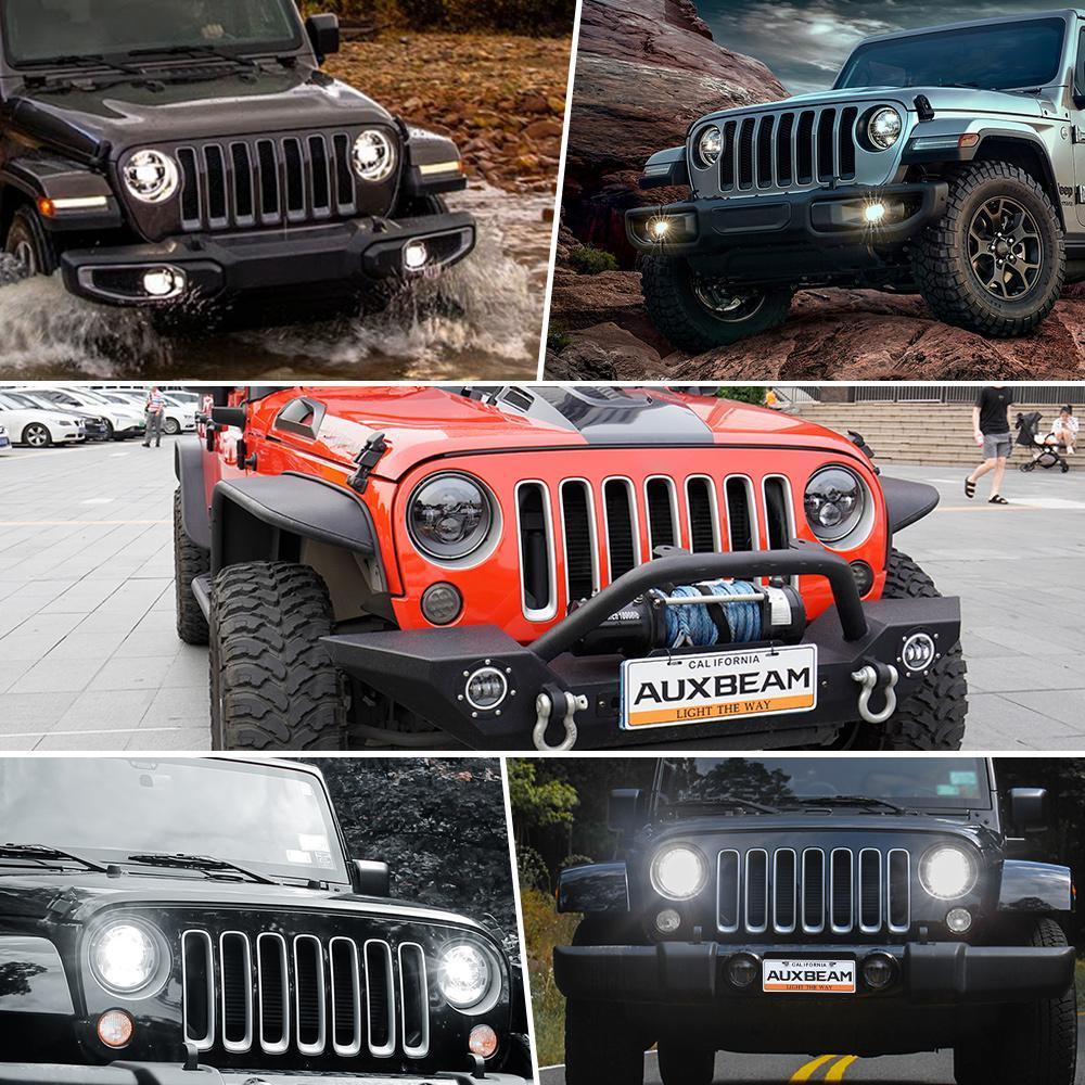 Auxbeam 7'' LED Halo Headlights for Jeep Wrangler2007-2018 JK