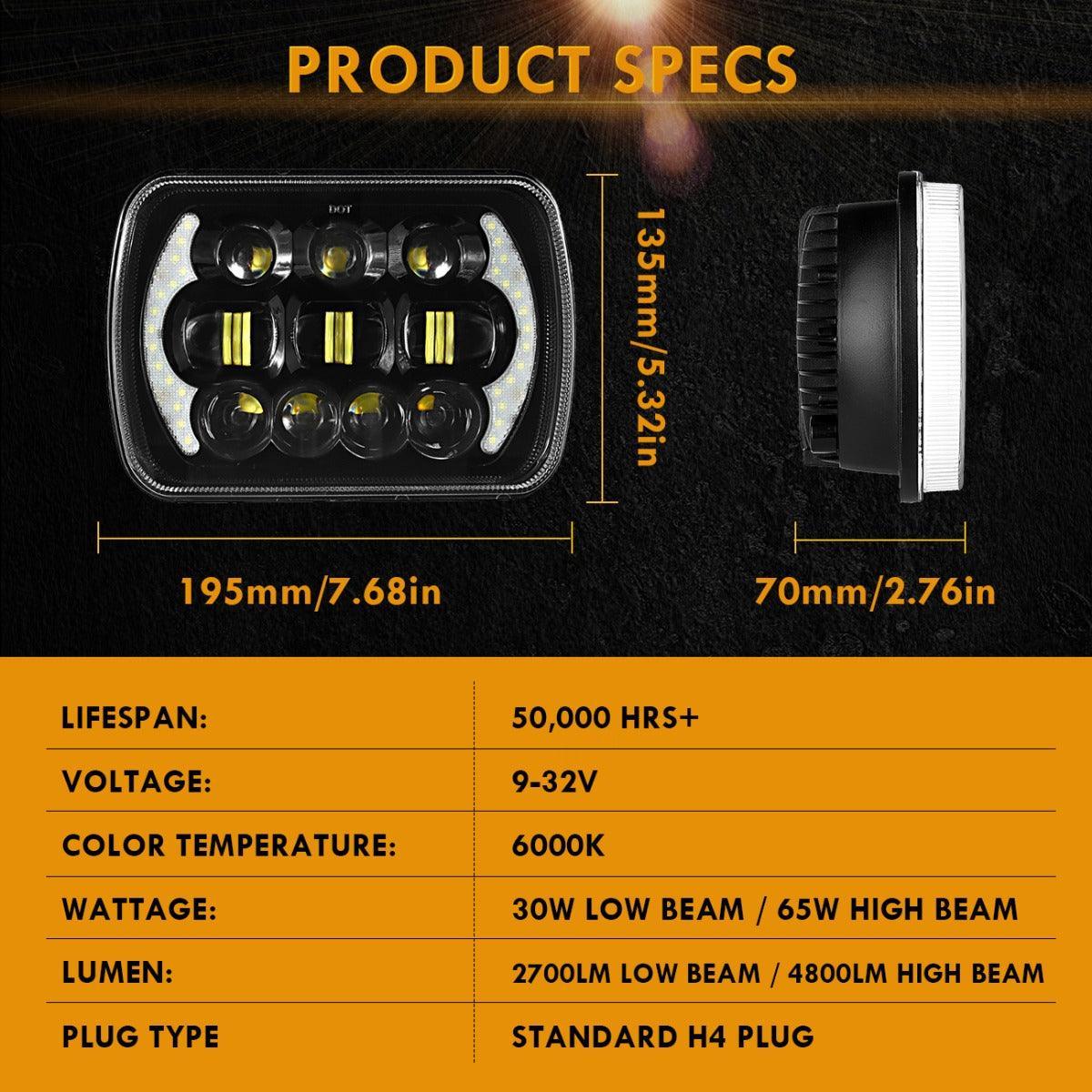 Auxbeam 130W 7x6 LED Headlight for Jeep Wrangler YJ XJ MJ/ Ford/ Savana/ Trucks
