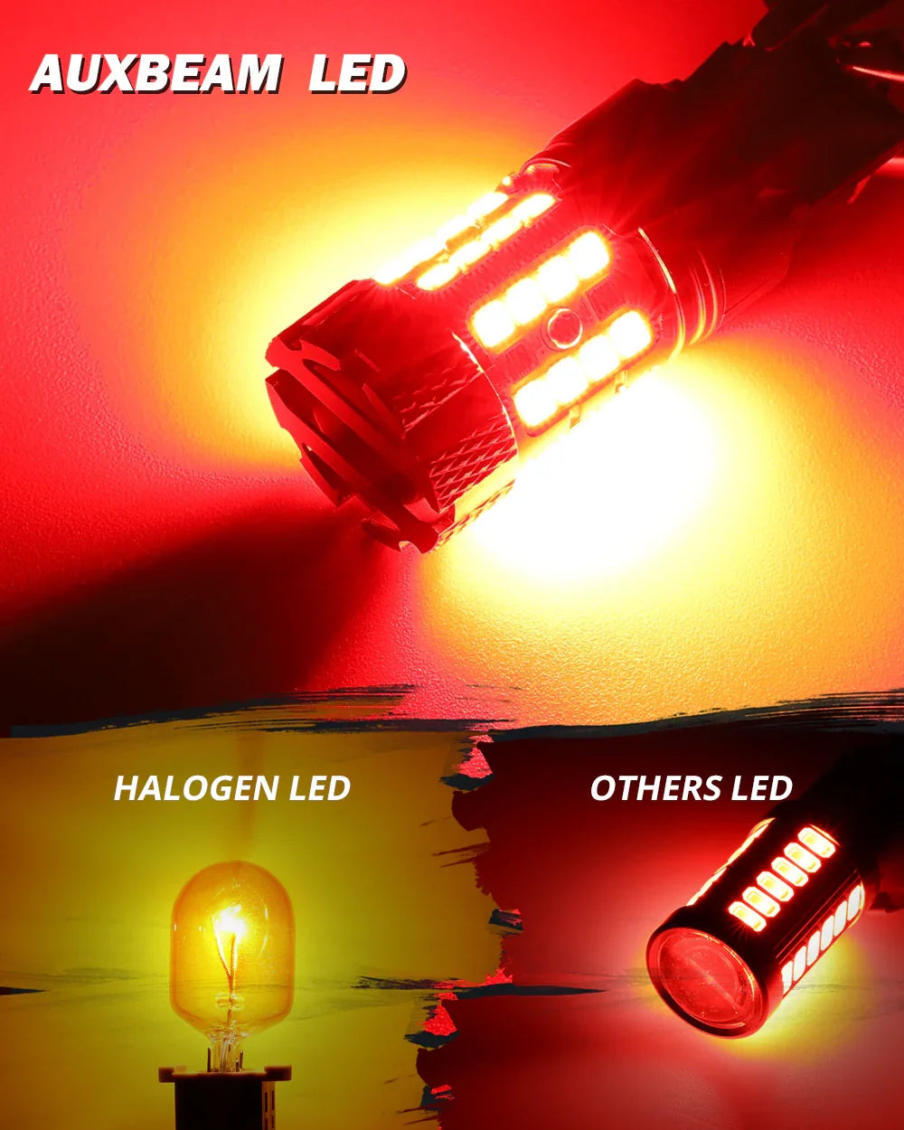 Auxbeam T20 7443 7440 LED Brake/Tail Light Bulbs 50W Red B21-PRO Series 2 Bulbs