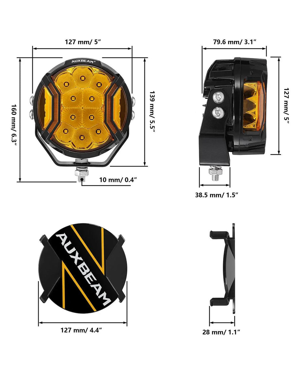 V-ULTRA Series | 5 Inch 172W LED Side Shooter Amber Pod Lights with Amber DRL