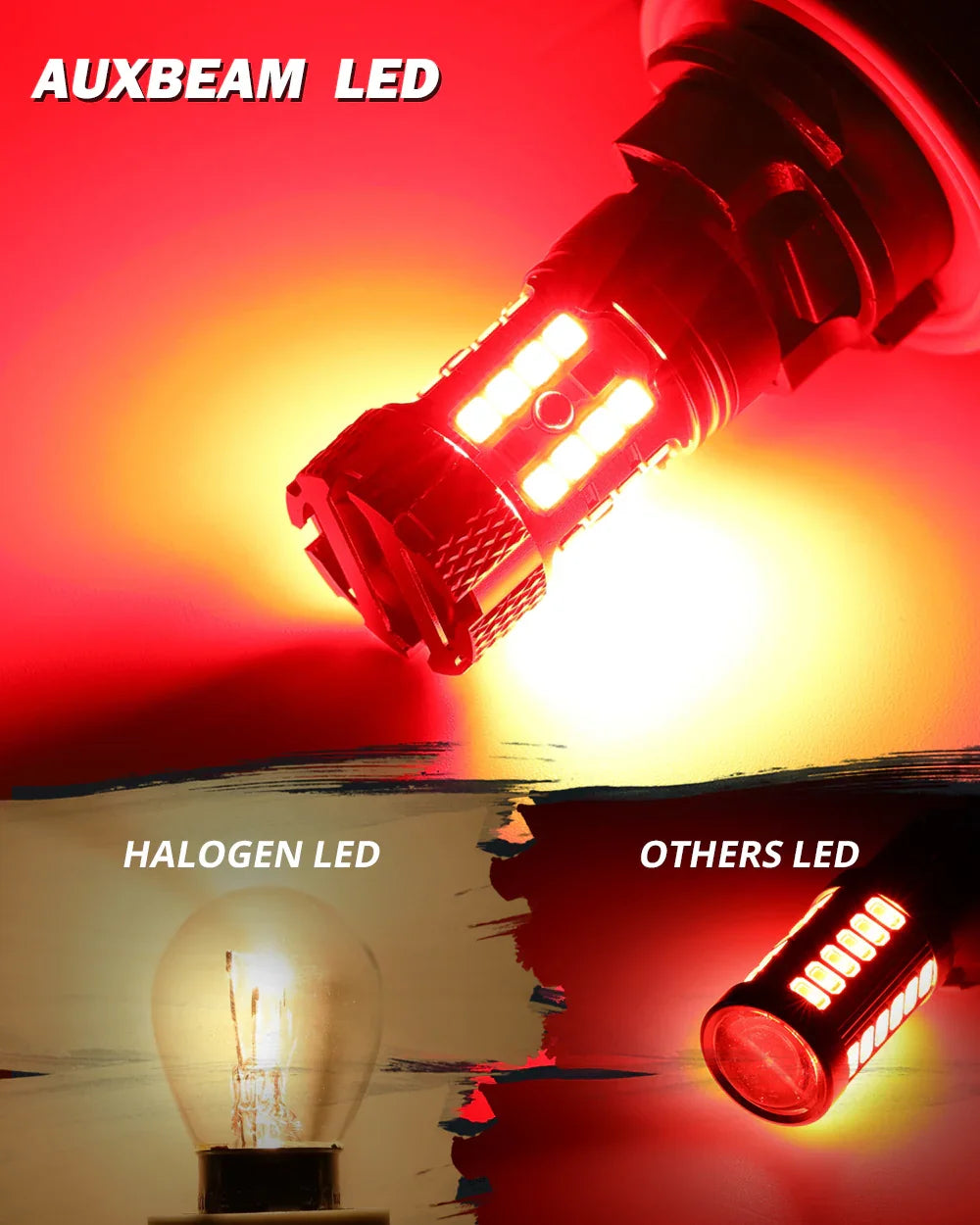 Auxbeam T25 3157 3156 LED Brake/Tail Light Bulbs 50W Red B21-PRO Series 2 Bulbs