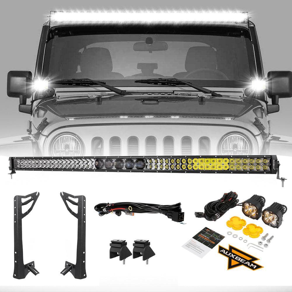 Auxbeam 52" 5D-PRO LED Light Bar & 3"LED PODS for Jeep Wrangler JK 2007~2017