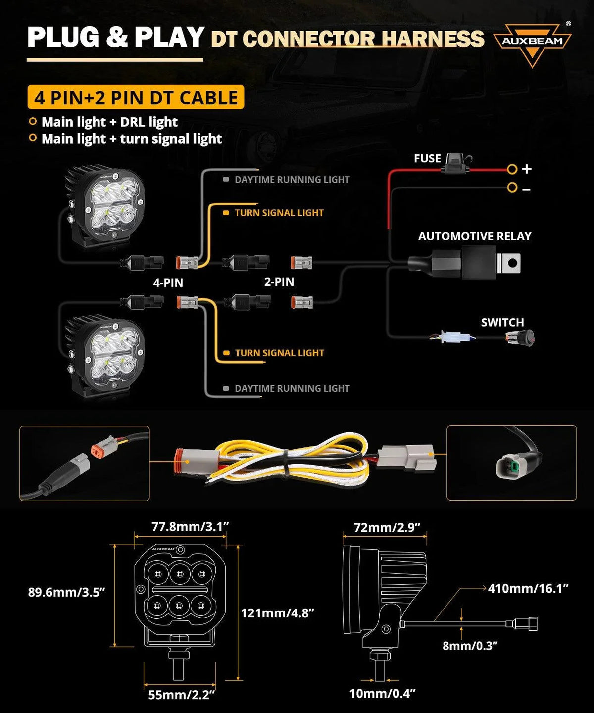 XP-ULTRA Series 3 Inch 84W LED Combo Pod Light Off Road Lights with White DRL&Amber Turn Signal Light