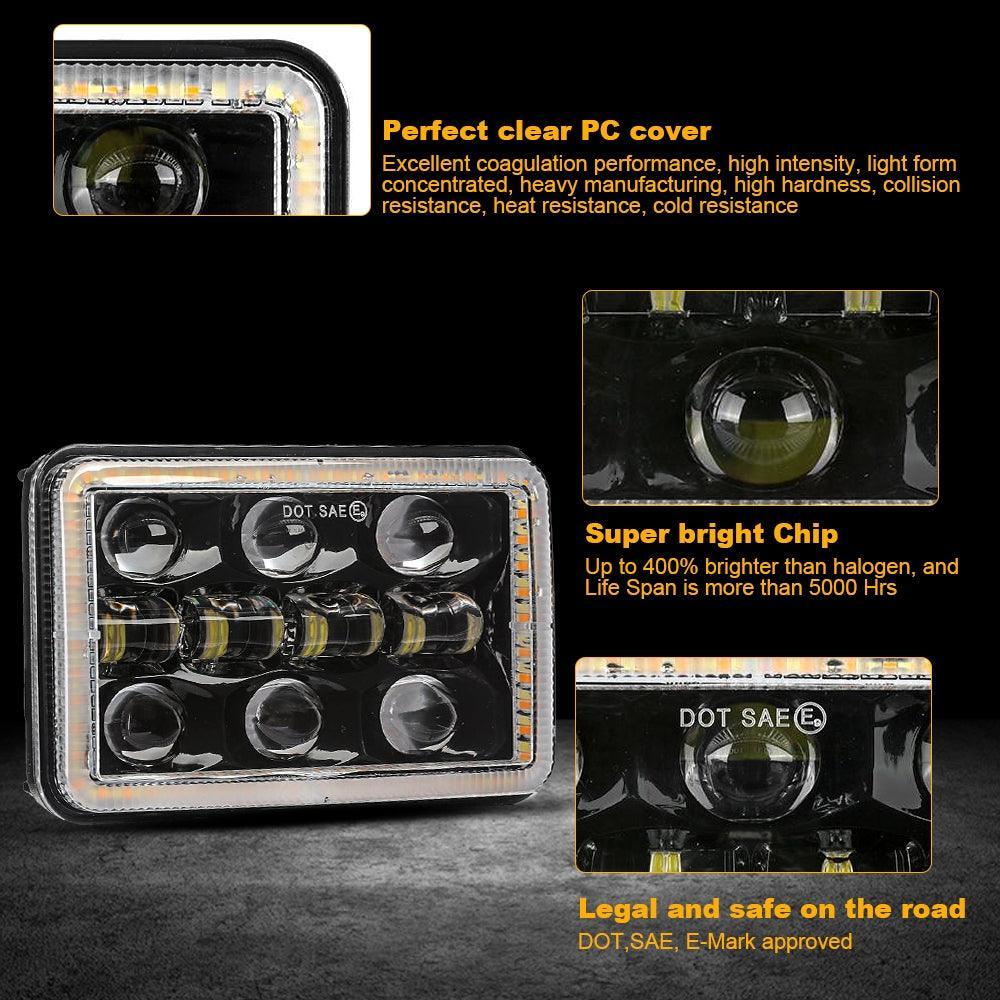 Auxbeam 4x6 inch Sealed Beam LED Headlight with Hi/Low Beam DRL Turn Signal