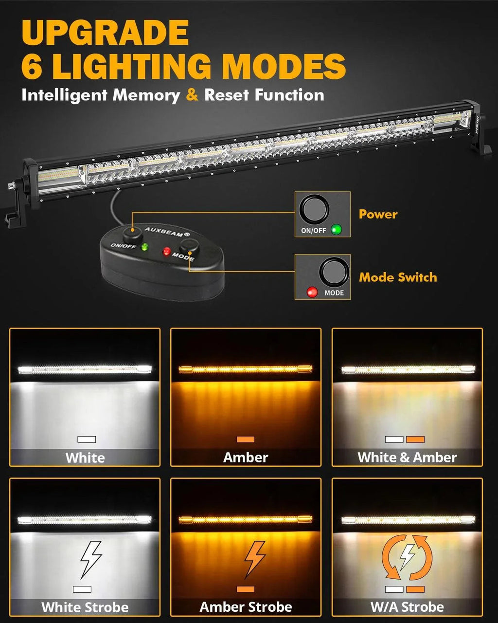 Auxbeam Series 42 Inch White&Amber Straight Off Road Led Light Bar