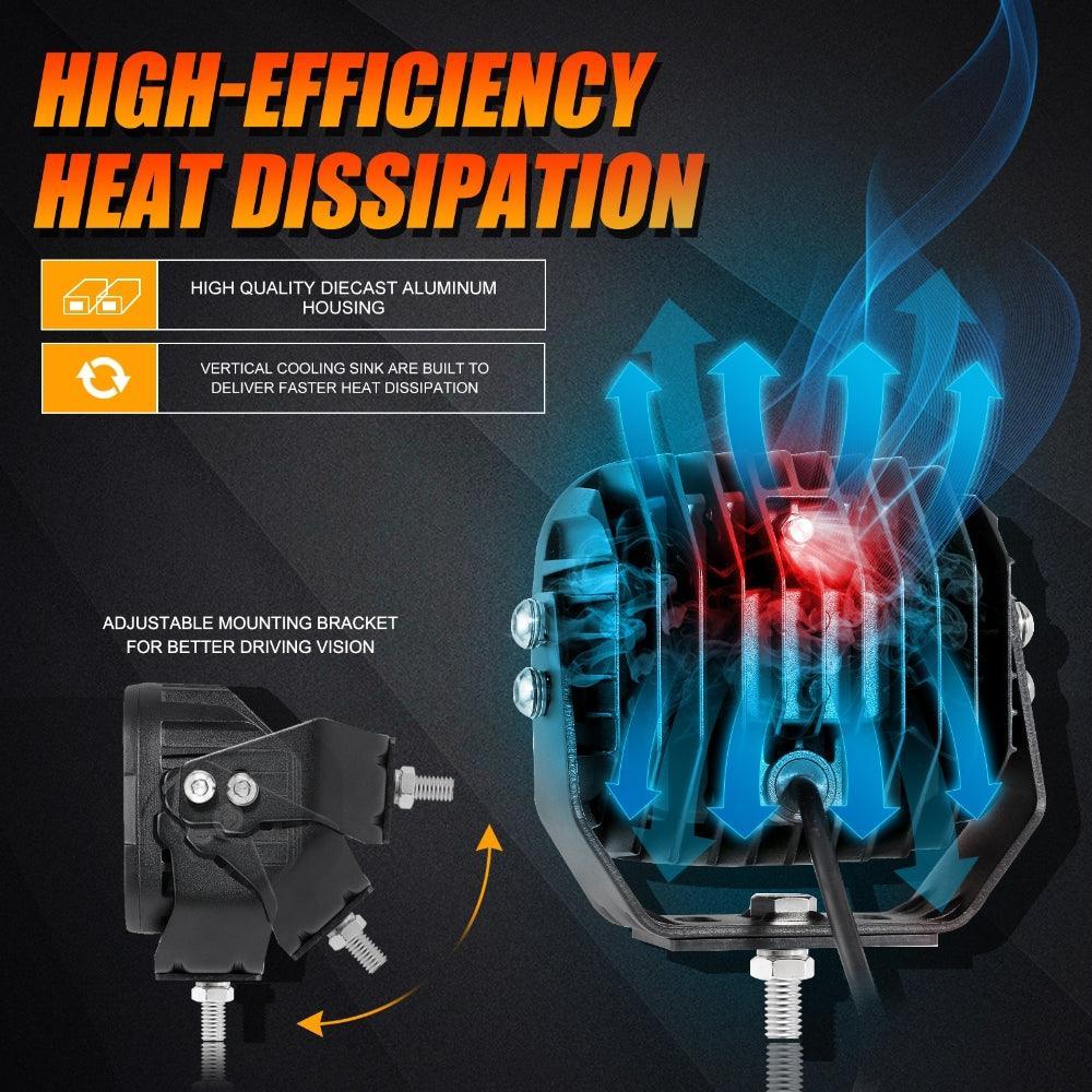 5 Inch 110W White/Amber LED Driving Lights Pods Light with A-Pillar Mounting Bracket For Ford Bronco 2/4 Door 2021 2022