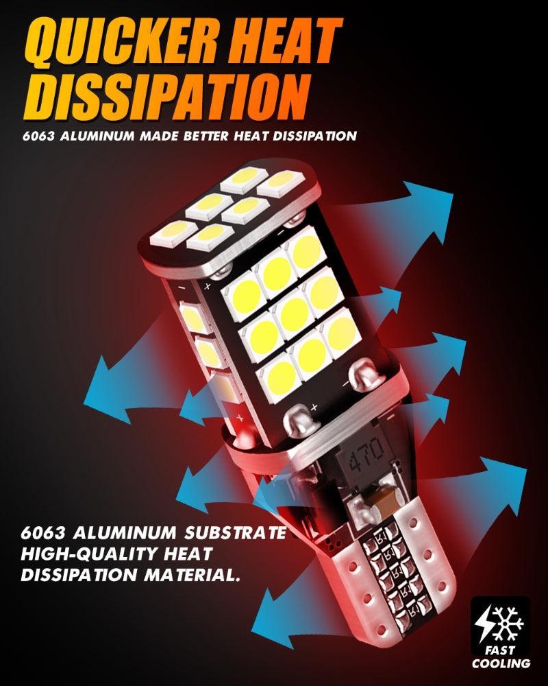 Auxbeam 912 921 T15 W16W LED Back-up/Brake/Tail Light Bulbs 10W 6500K White 2
