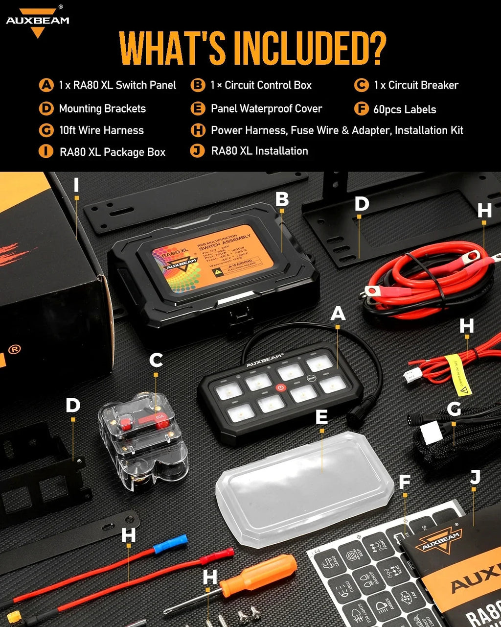 RGB Series 8 Gang (RA80 XL) Switch Panel, Larger Size, Toggle/ Momentary/ Pulsed Mode Supported