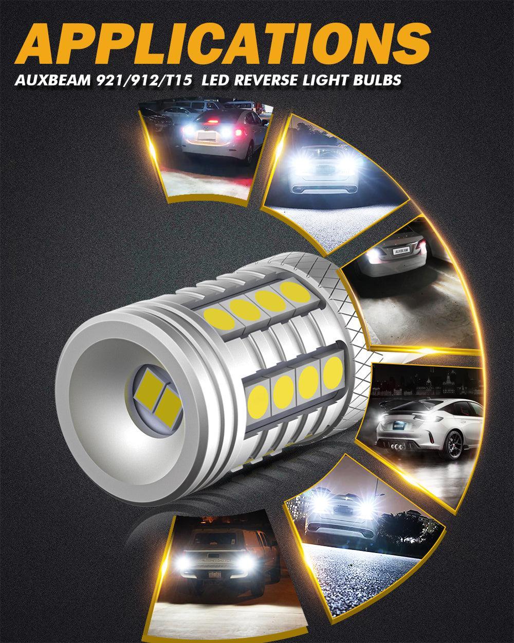 Auxbeam 912 921 T15 W16W LED Reverse Back-up Light Bulbs 20W 6500K White B3