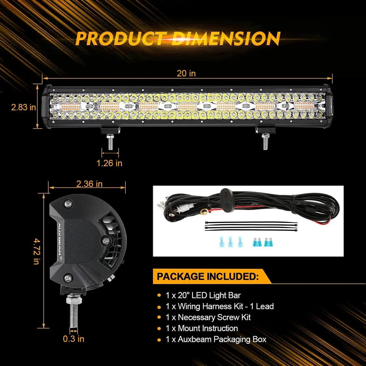 Auxbeam 6 Modes Series 20 Inch White&Amber Off Road Led Light Bar