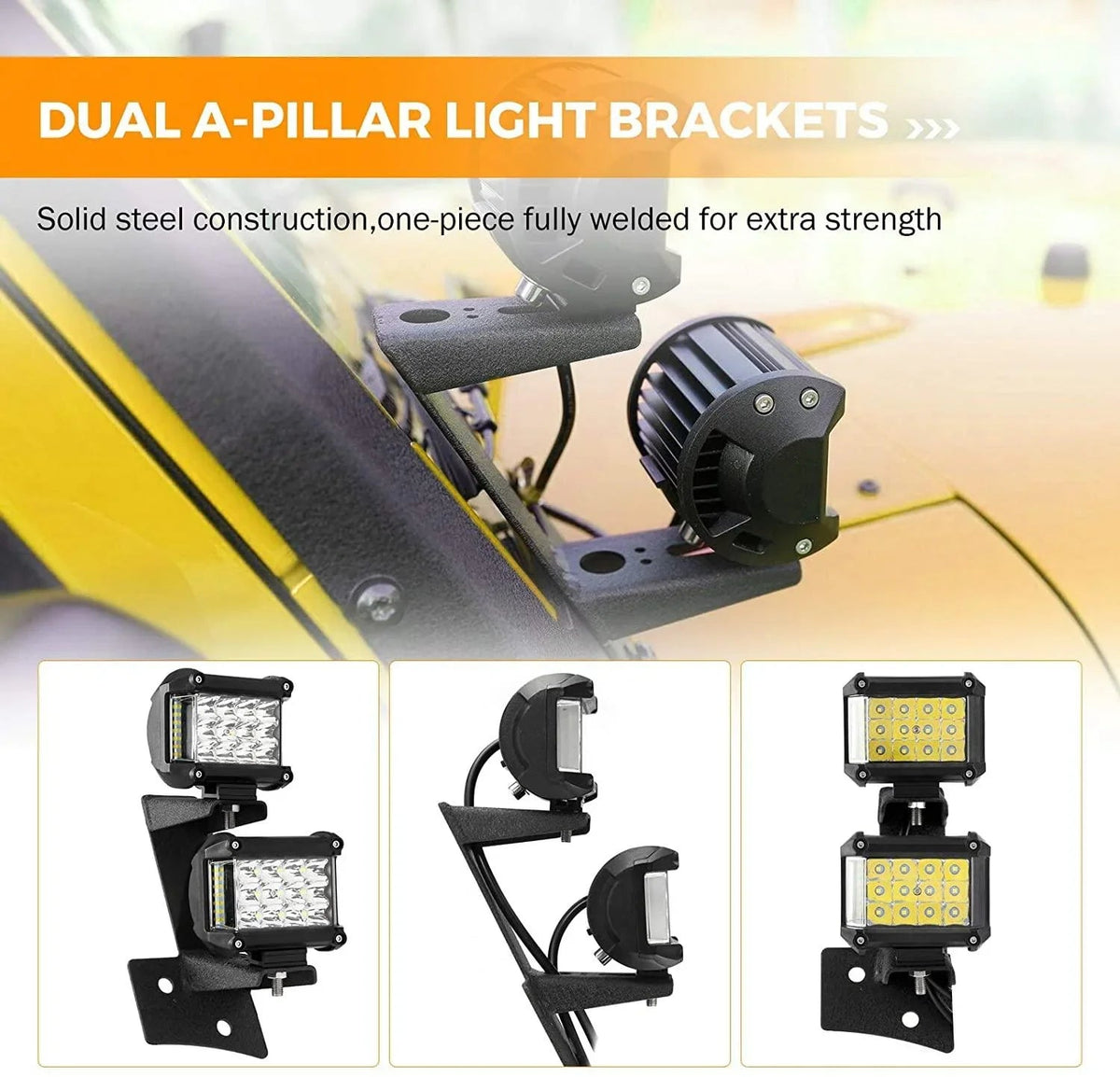 Auxbeam 2pcs Black Dual A-Pillar Light Lower for 2007-2017 Jeep Wrangler JK