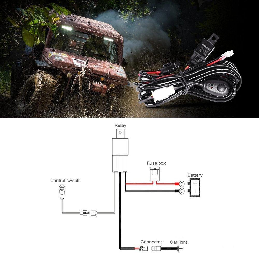 LED Light Bar Wiring Harness Kit with Fuse Relay ON/Off Switch for LED Off-Road Driving Work Light