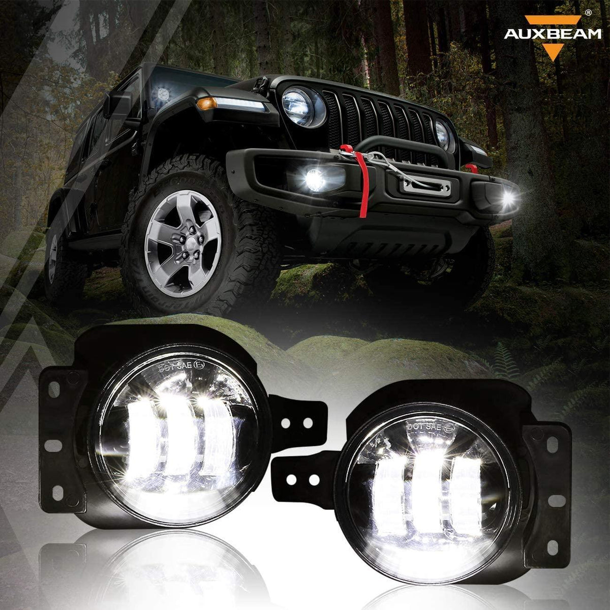 Auxbeam 4 Inch Round LED Fog Lamps for 2018-2020 Jeep Wrangler JL JLU Jeep