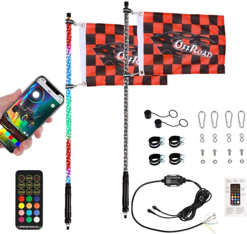 Auxbeam 2Pcs 3FT RGB LED Whip Lights with Turn Signal & Brake Light + RGB LED