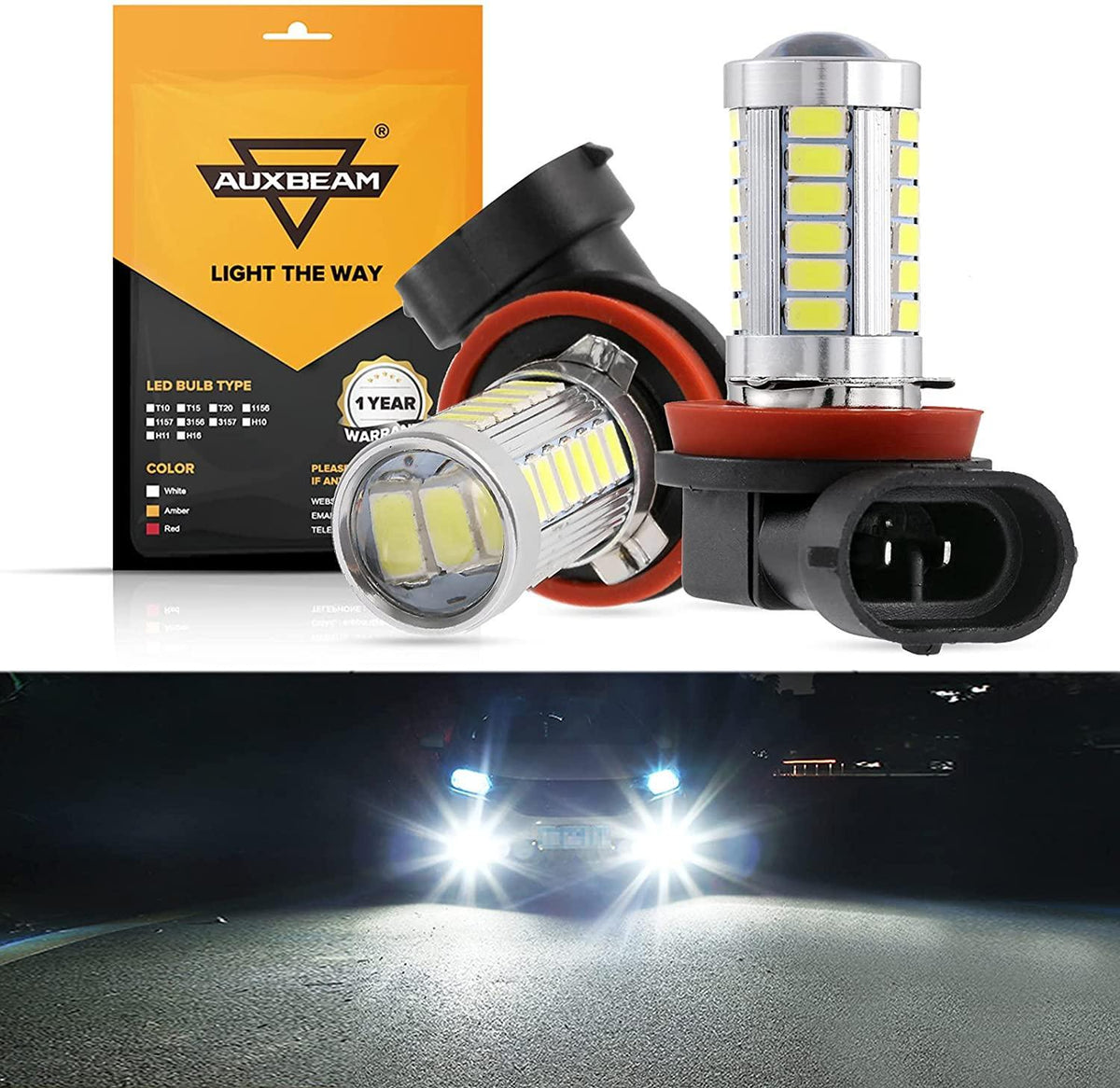 Auxbeam H11 H9 H8 H16JP LED Fog Light/DRL Bulbs 50W 6500K White 33LED Series 2