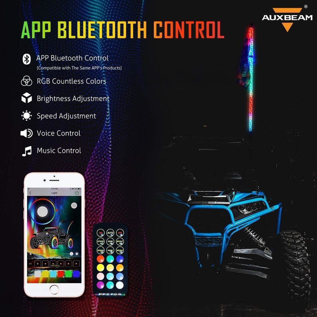Auxbeam 2Pcs 3FT RGB LED Whip Lights with Turn Signal & Brake Light + RGB LED