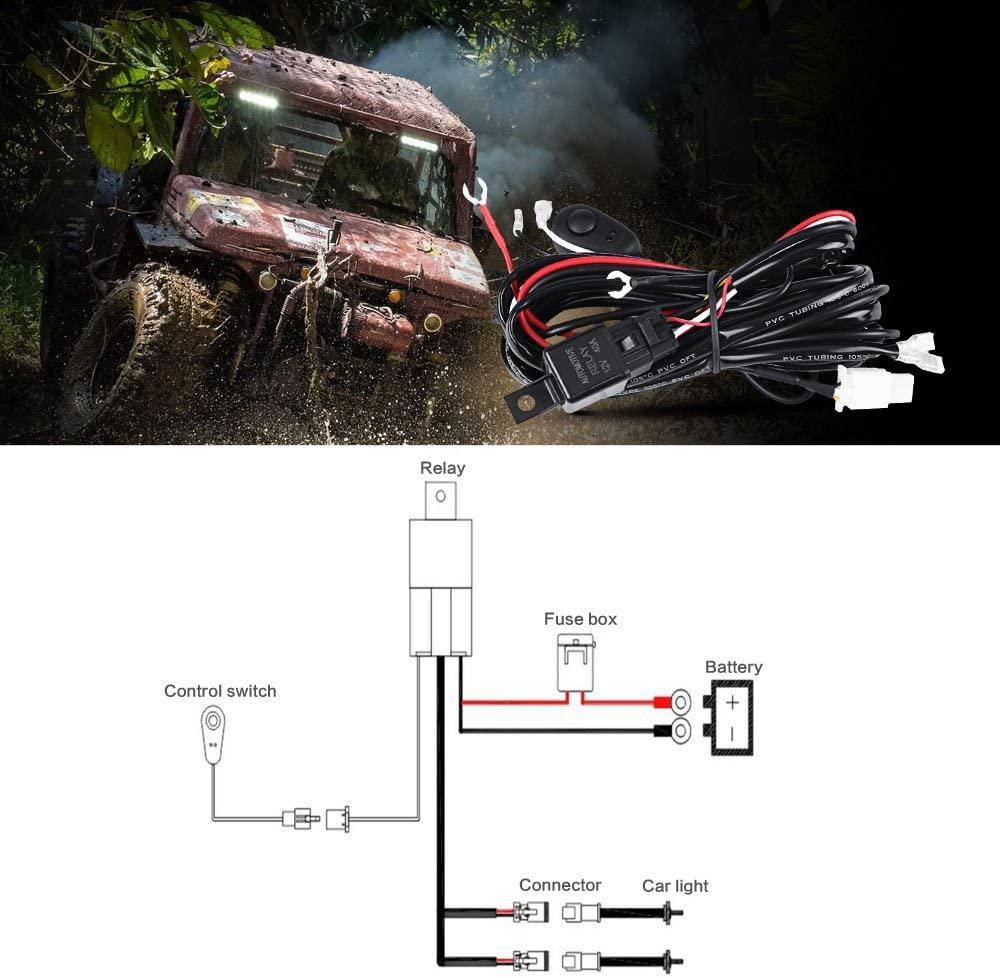 LED Light Bar Wiring Harness Kit with Fuse Relay ON/Off Switch for LED Off-Road Driving Work Light