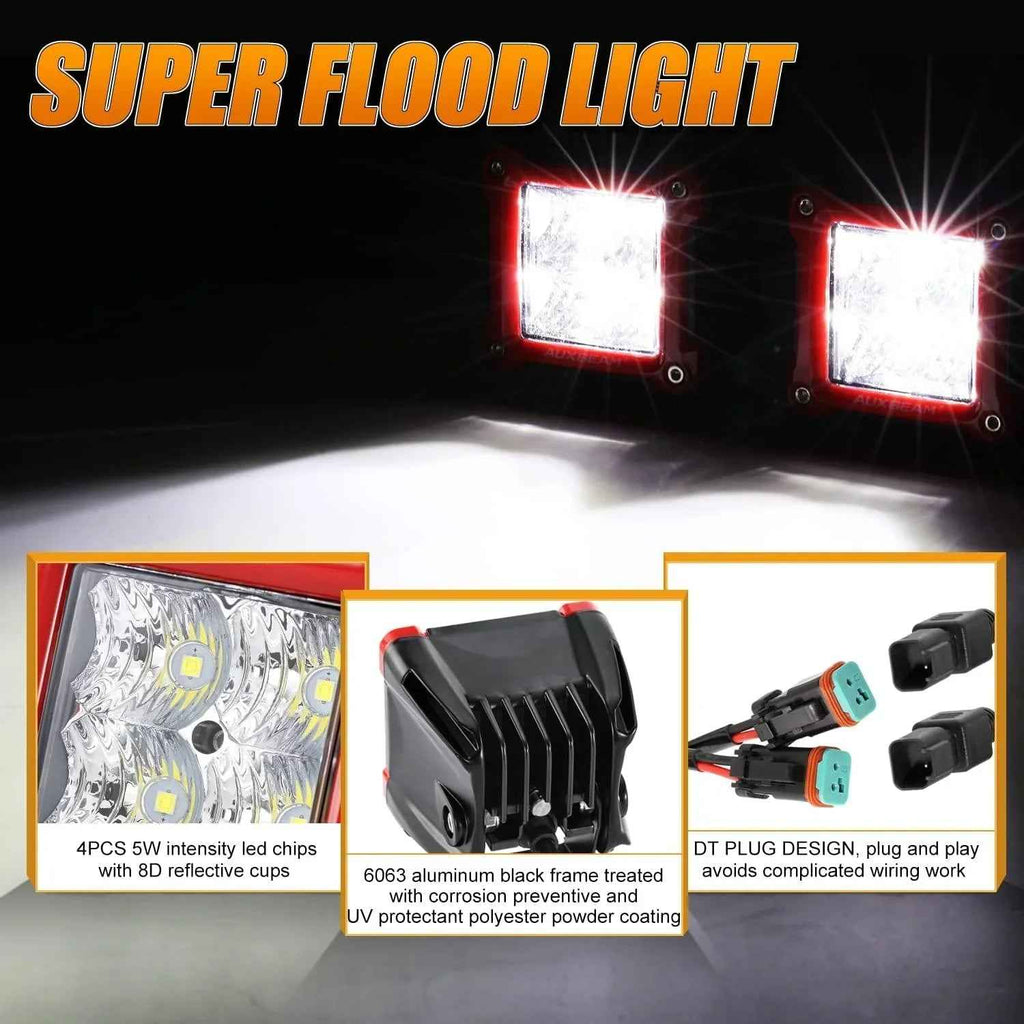 3 Inch 40W Spot/Flood Beam LED Pods Light + Universal LED Working Lights Mounting Brackets