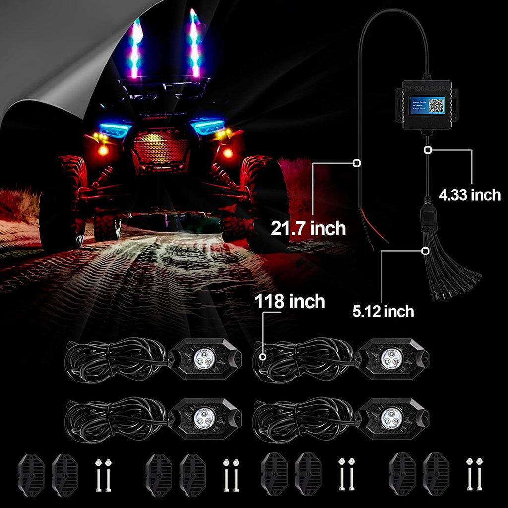 Auxbeam 2Pcs 3FT RGB LED Whip Lights with Turn Signal & Brake Light + RGB LED