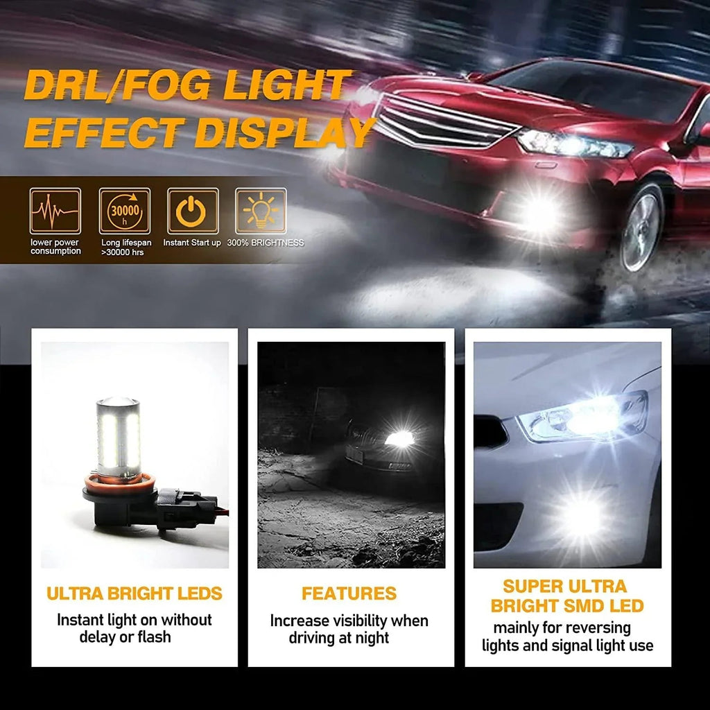 Auxbeam H11 H9 H8 H16JP LED Fog Light/DRL Bulbs 50W 6500K White 33LED Series 2