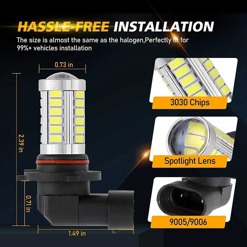 Auxbeam H10 9145 9140 HB3 LED Fog Light/DRL 50W 6500K White 33LED Series 2 Bulbs