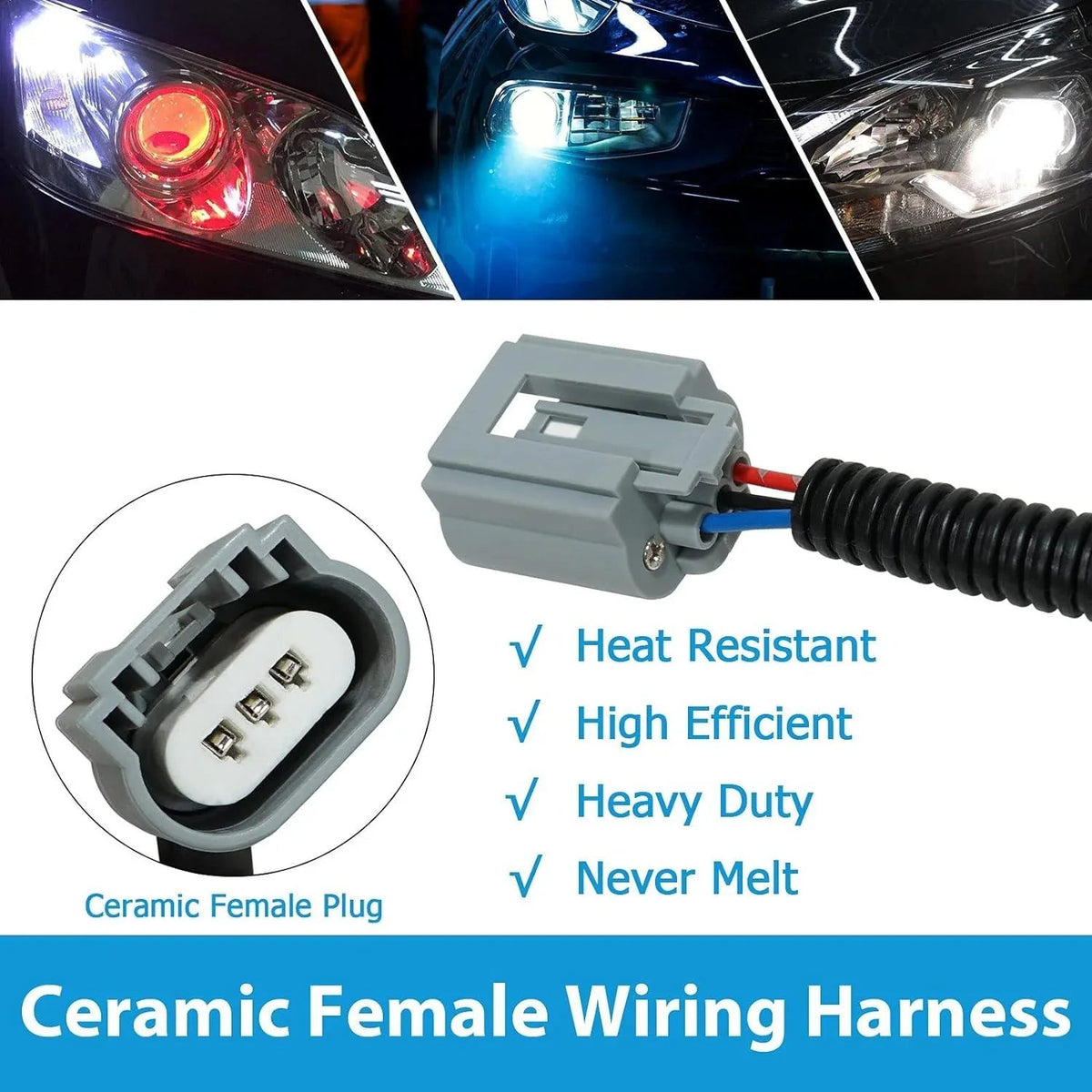 Auxbeam 9007 LED Headlight Socket Female Adapter Wiring Harness Connector