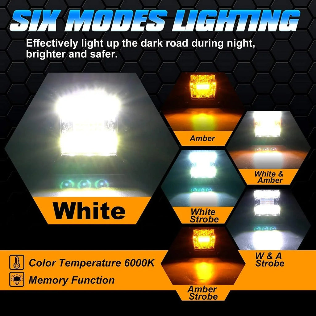 3 inch 72W 6 Modes White&Amber LED Working Light for SUV ATV UTV Trucks Pickup Boat