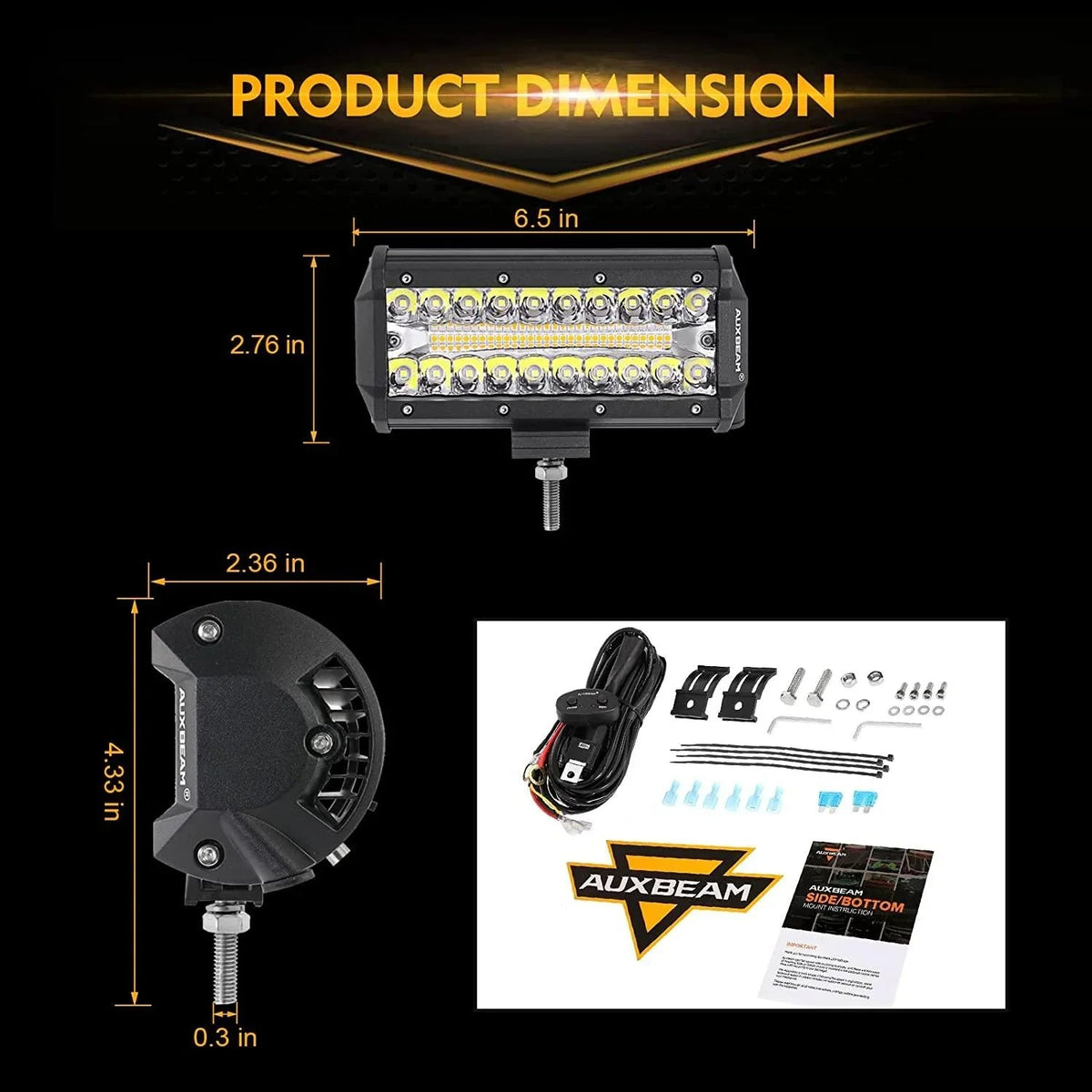 Auxbeam 6 Modes Series 7 Inch 150W White&Amber LED Light Bar